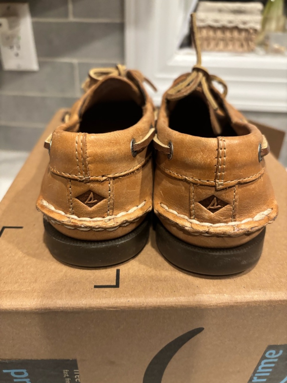 Sperry Women’s Chestnut Leather Boat Shoes with Plaid Liner - Picture 3 of 6